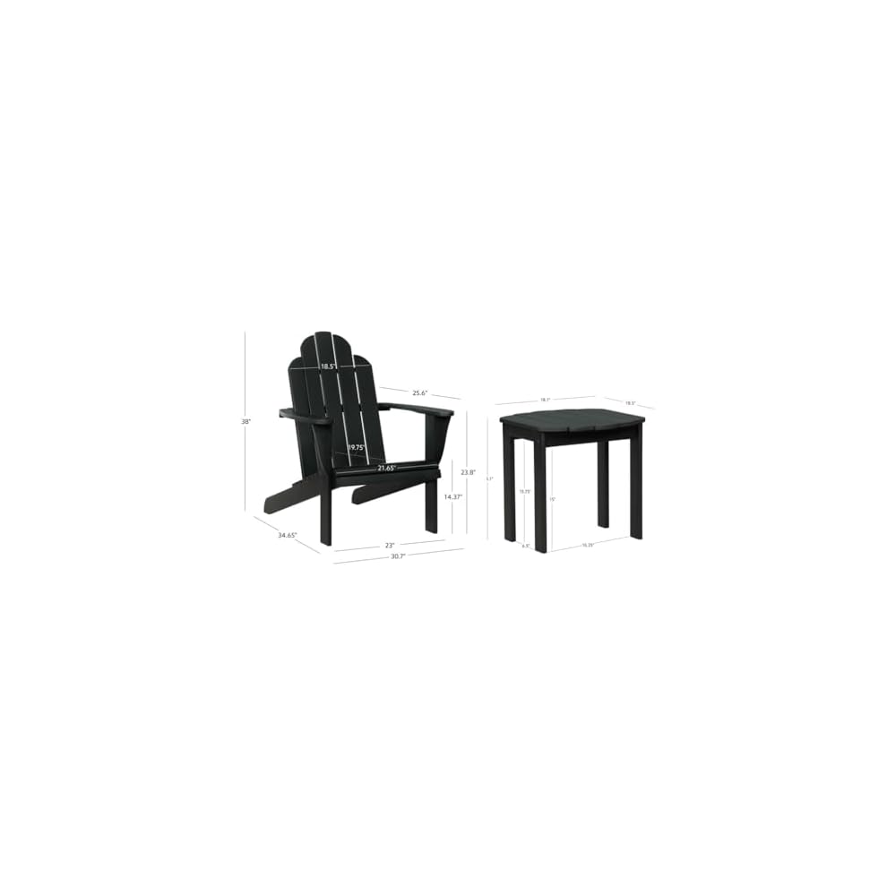 Linon Jayce Black Solid Wood Adirondack Two Piece Chair and Side Table Set