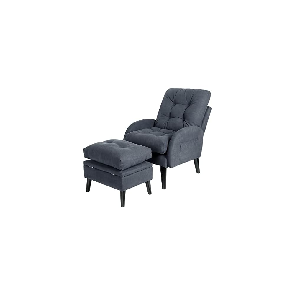 Accent Chair with Storage with Adjustable Backrest Side Pocket Armchair for Living Room(White-Dinosaur Doodle4)