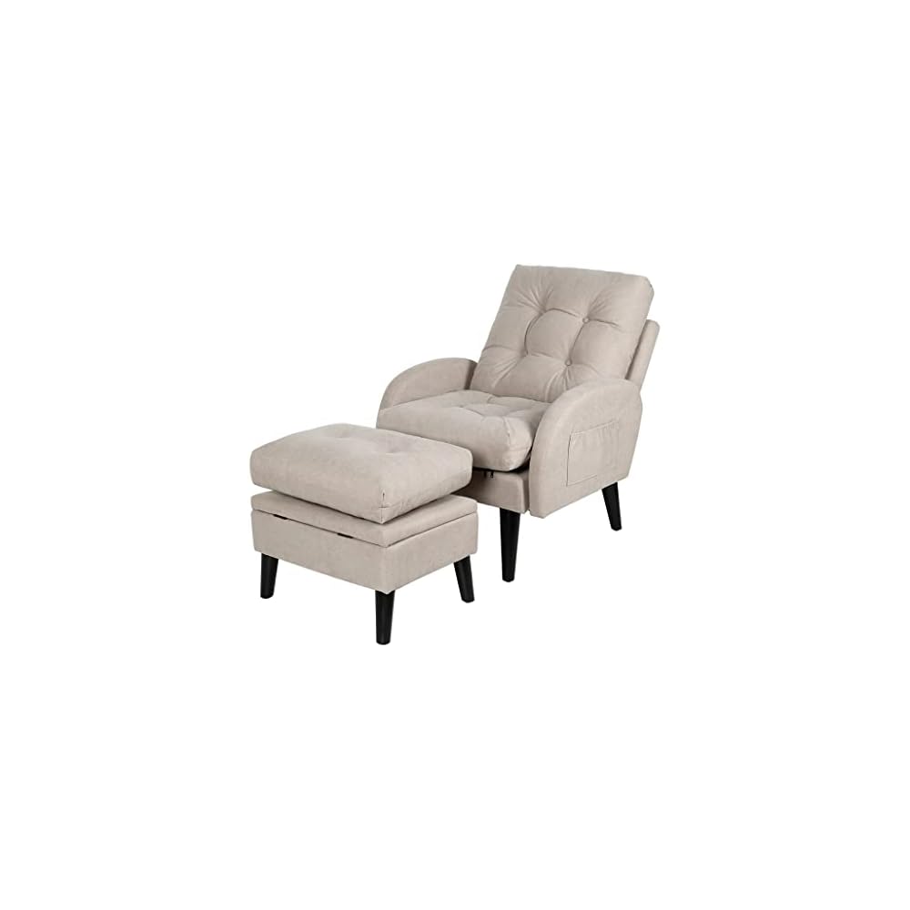 Accent Chair with Storage with Adjustable Backrest Side Pocket Armchair for Living Room(White-Dinosaur Doodle4)