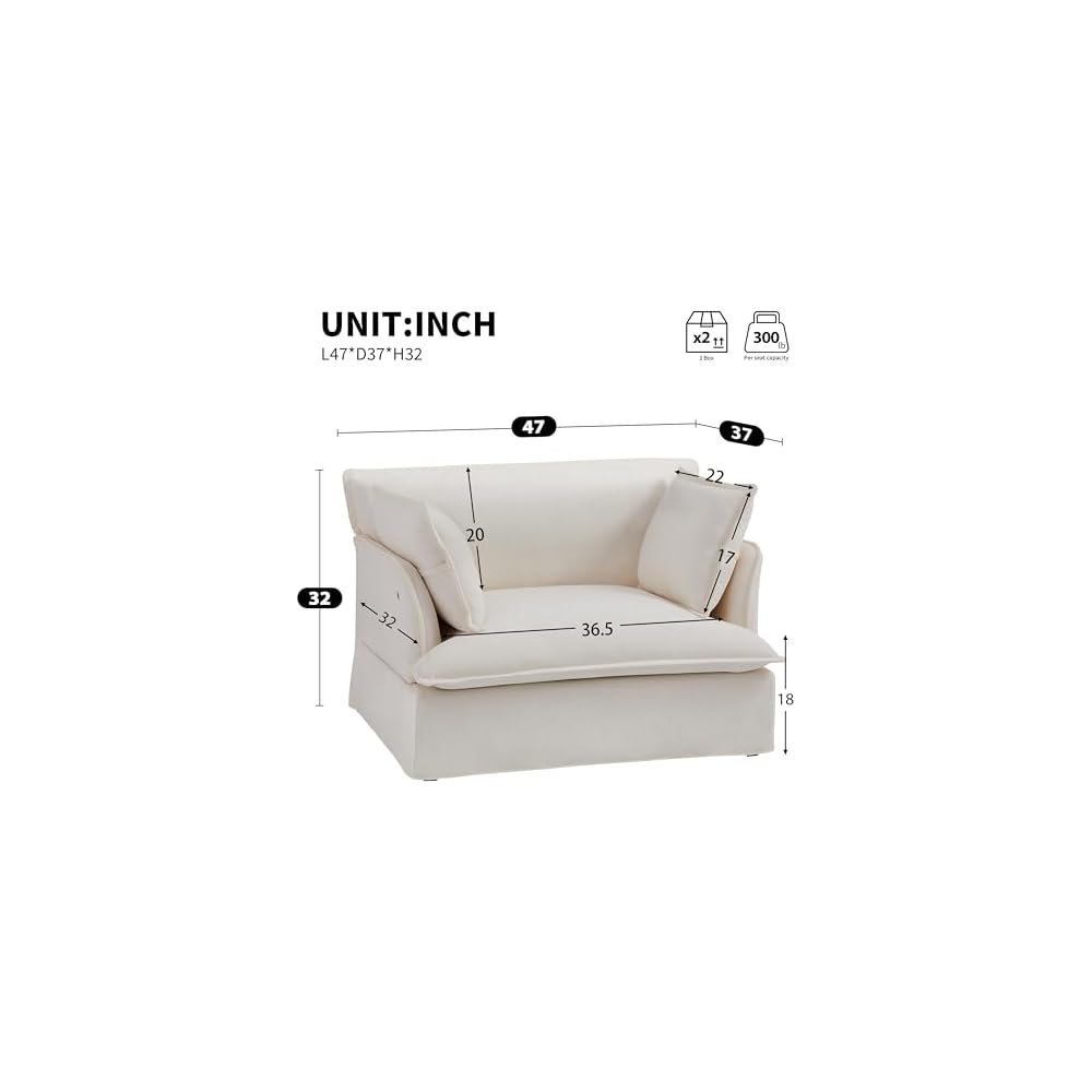 Merax 47.2" Oversized Accent Chair with Dual-Port Charging, Skirted Base, Deep and Wide Seat, Cloud-Like Comfy Single Sofa, Modern Design for Living Room&Apartment, Chenille,White