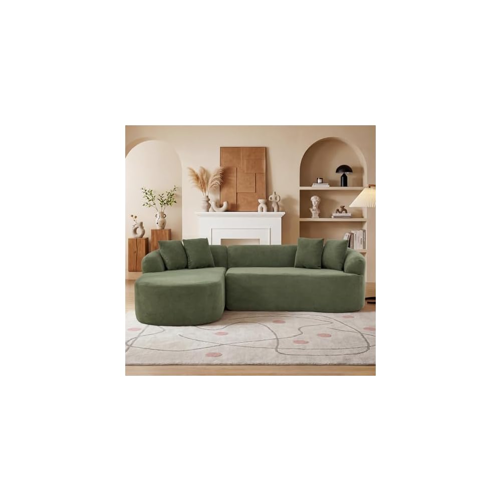 Modular Sectional Sofa, 101'' Boneless Couch with Chaise, Compressed No Assembly Oversized Deep Seat Sofa, Convertible L Shaped Couch with Pillows for Living Room (Green, Left Facing Chaise)