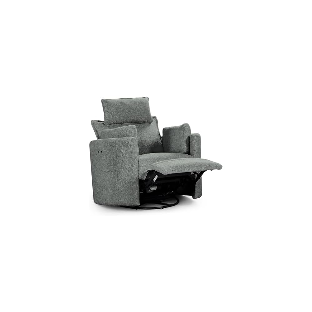 Power Swivel Rocker Recliner, Glider Nursery Chair for Adults, Modern Leisure Sofa Chair with 2 Pillows for Small Spaces, Bedroom, Living Room, Beige (Light Grey)