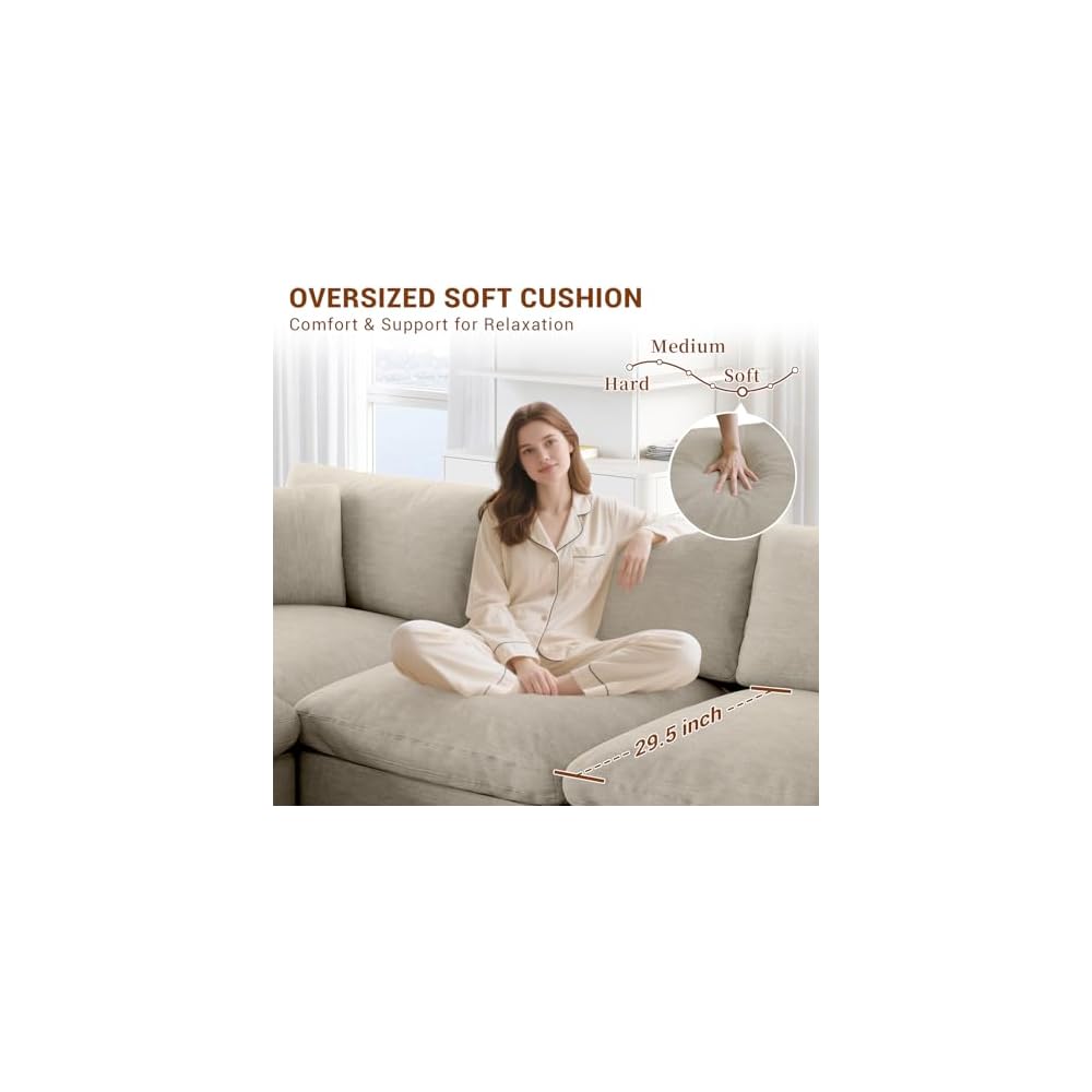 Cloud Couch Modular Sectional Sofa, Oversized Wide Deep Seat Cloud Sofa Down Filled, Comfy Convertible Upholstered Sleeper Bed Sectional Couches for Living Room, Covers Washable & Replaceable