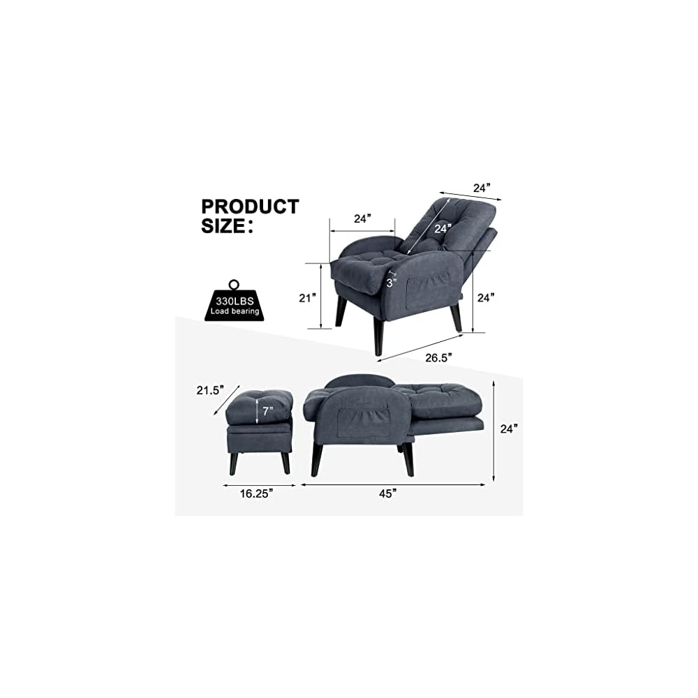 Accent Chair with Storage with Adjustable Backrest Side Pocket Armchair for Living Room(White-Dinosaur Doodle4)