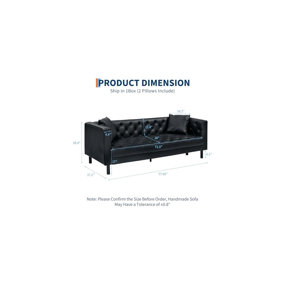 Garvee Leather Couch for Living Room, Faux Leather Couch,Black