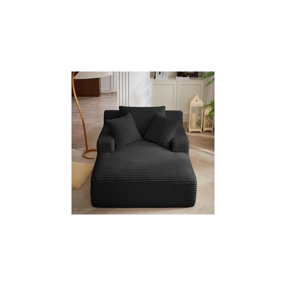 49.2" Full Foam Oversized Chaise Lounge Chair Cozy Cloud Couch, Modern Plush Corduroy Upholstered Sleeper Sofa Daybed with 3 Throw Pillows and Wide Armrest for Living Room, No Assembly Required