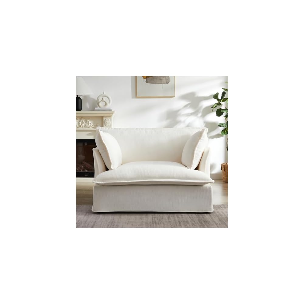 Merax 47.2" Oversized Accent Chair with Dual-Port Charging, Skirted Base, Deep and Wide Seat, Cloud-Like Comfy Single Sofa, Modern Design for Living Room&Apartment, Chenille,White
