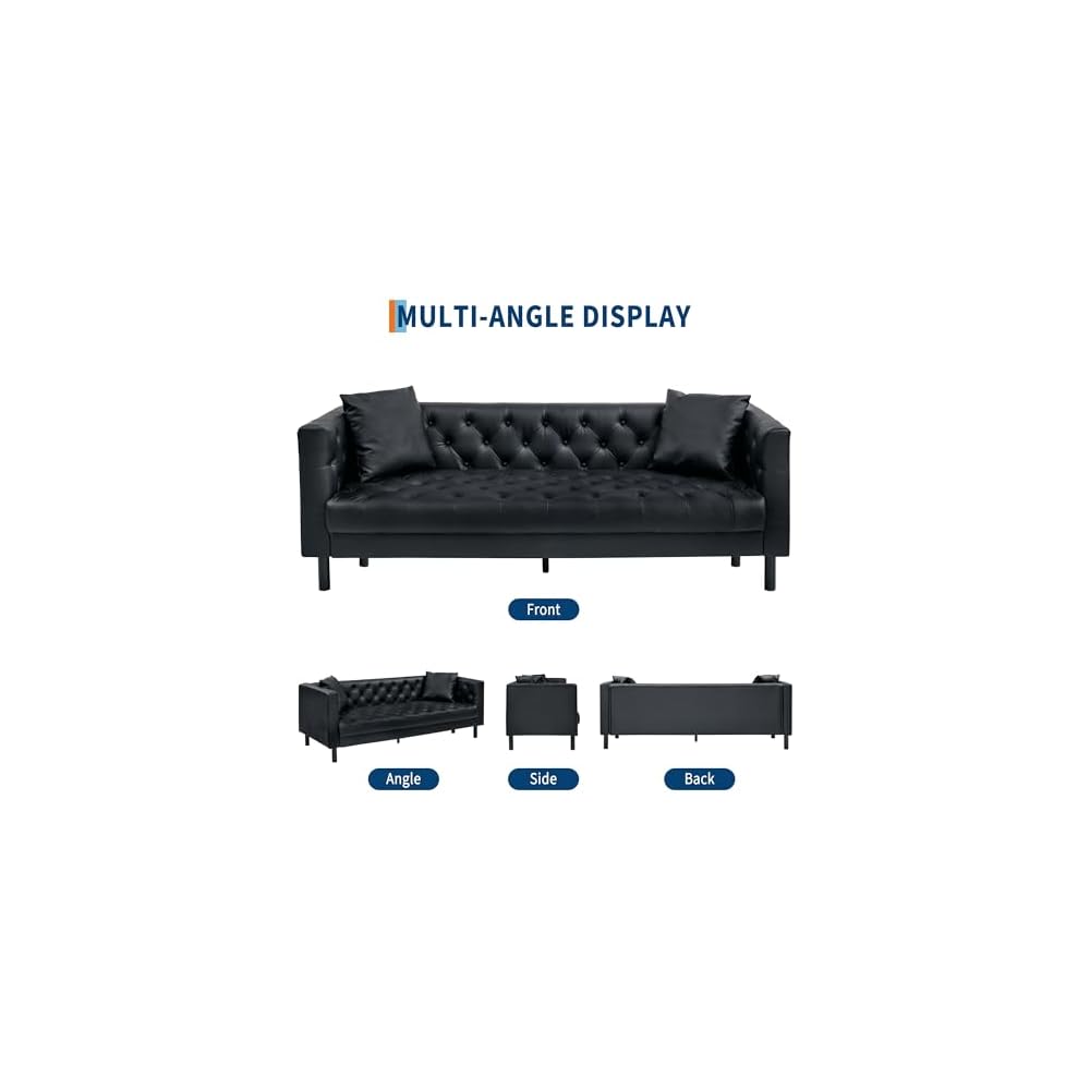 GAOMON 78"Faux Leather Couch,3 Seater Chesterfield Sofa,Button Tufted,Black