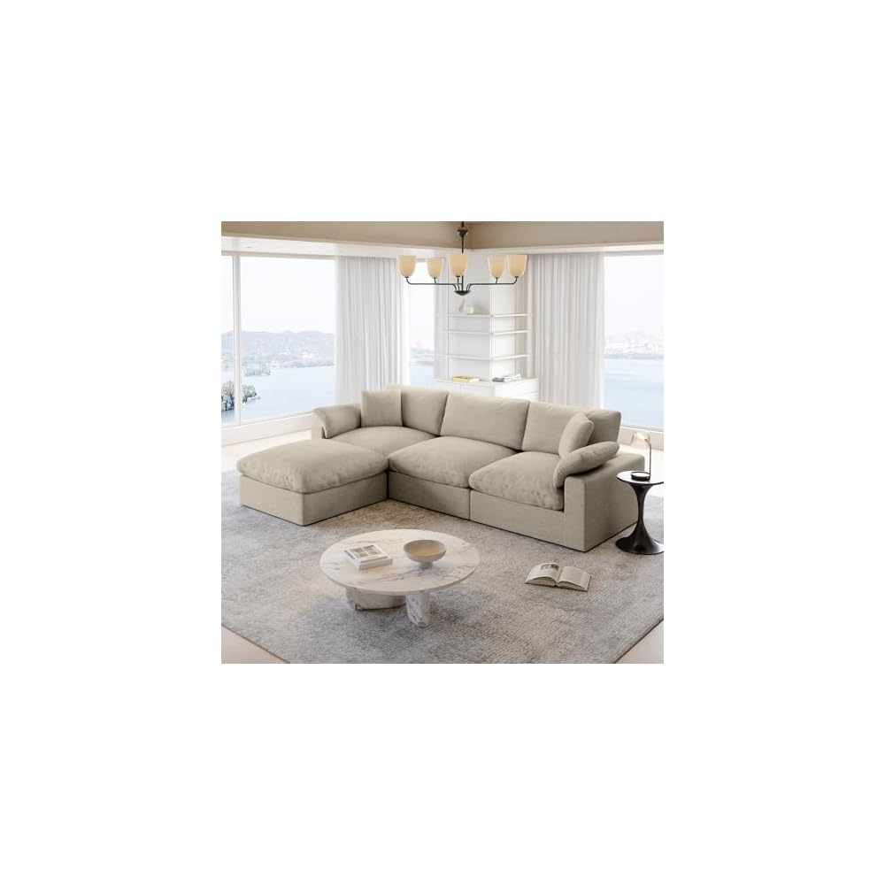 Cloud Couch Modular Sectional Sofa, Oversized Wide Deep Seat Cloud Sofa Down Filled, Comfy Convertible Upholstered Sleeper Bed Sectional Couches for Living Room, Covers Washable & Replaceable