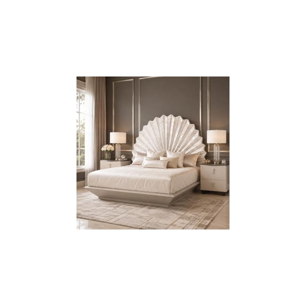 Michael Amini Fantosini King Fan Bed - Silver Leaf