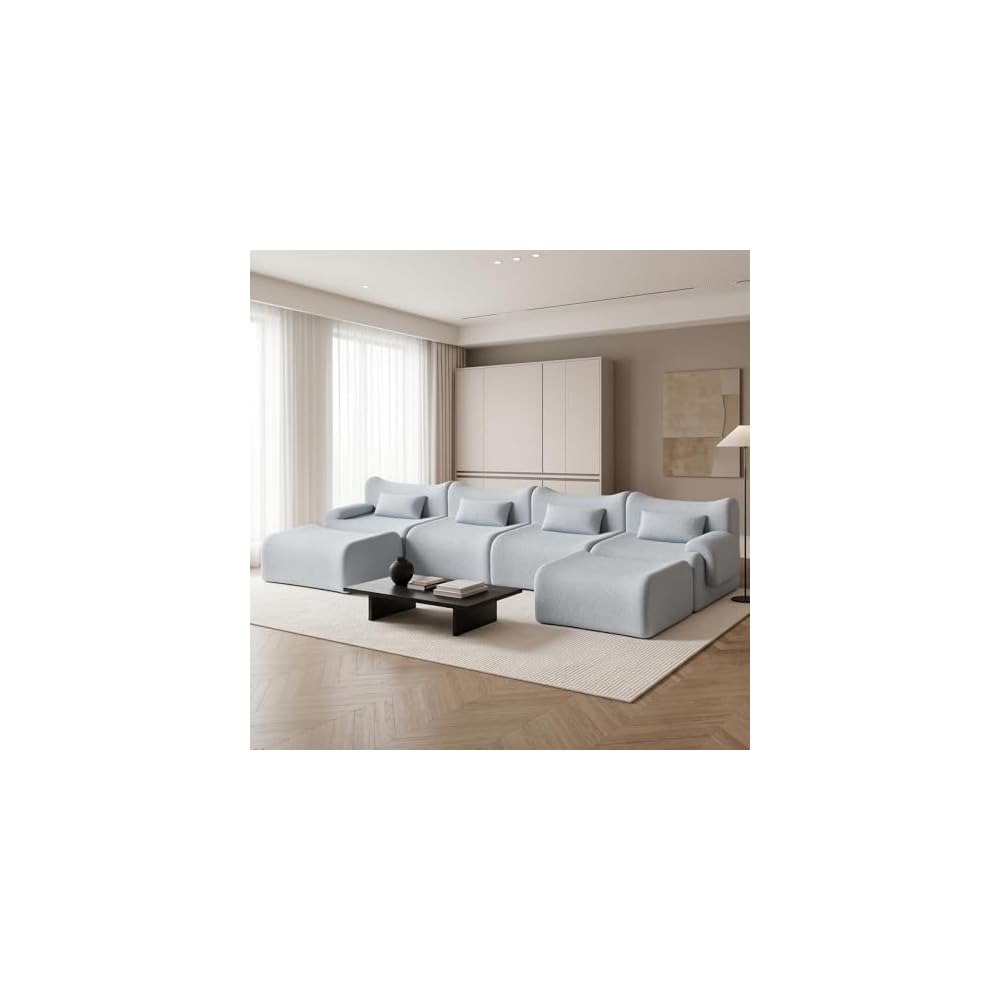 168" Cloud Couch Sectional, U-Shaped Boneless Couches for Living Room - Oversized Modular Sofa with Deep Seats, 6 Seater Modern Couches Set,No Assembly Required,Dark Gray