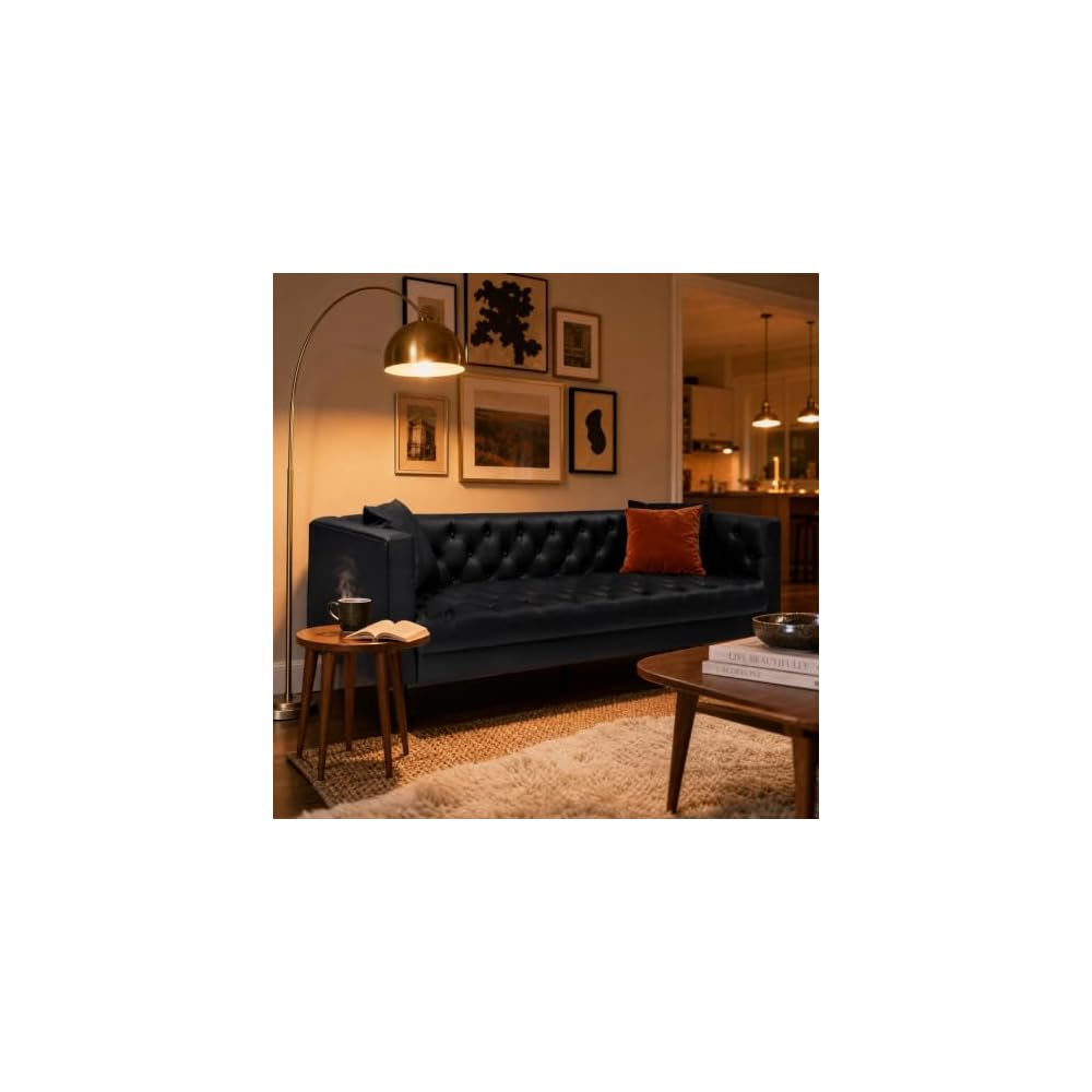 Garvee Leather Couch for Living Room, Faux Leather Couch,Black