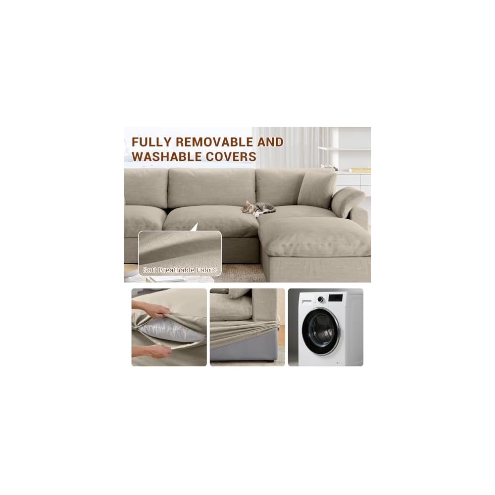 Cloud Couch Modular Sectional Sofa, Oversized Wide Deep Seat Cloud Sofa Down Filled, Comfy Convertible Upholstered Sleeper Bed Sectional Couches for Living Room, Covers Washable & Replaceable