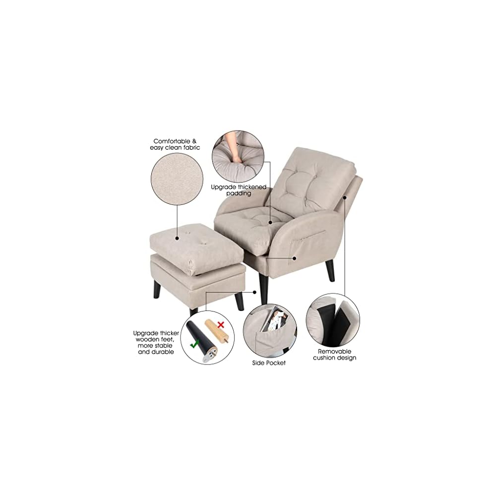 Accent Chair with Storage with Adjustable Backrest Side Pocket Armchair for Living Room(White-Dinosaur Doodle4)