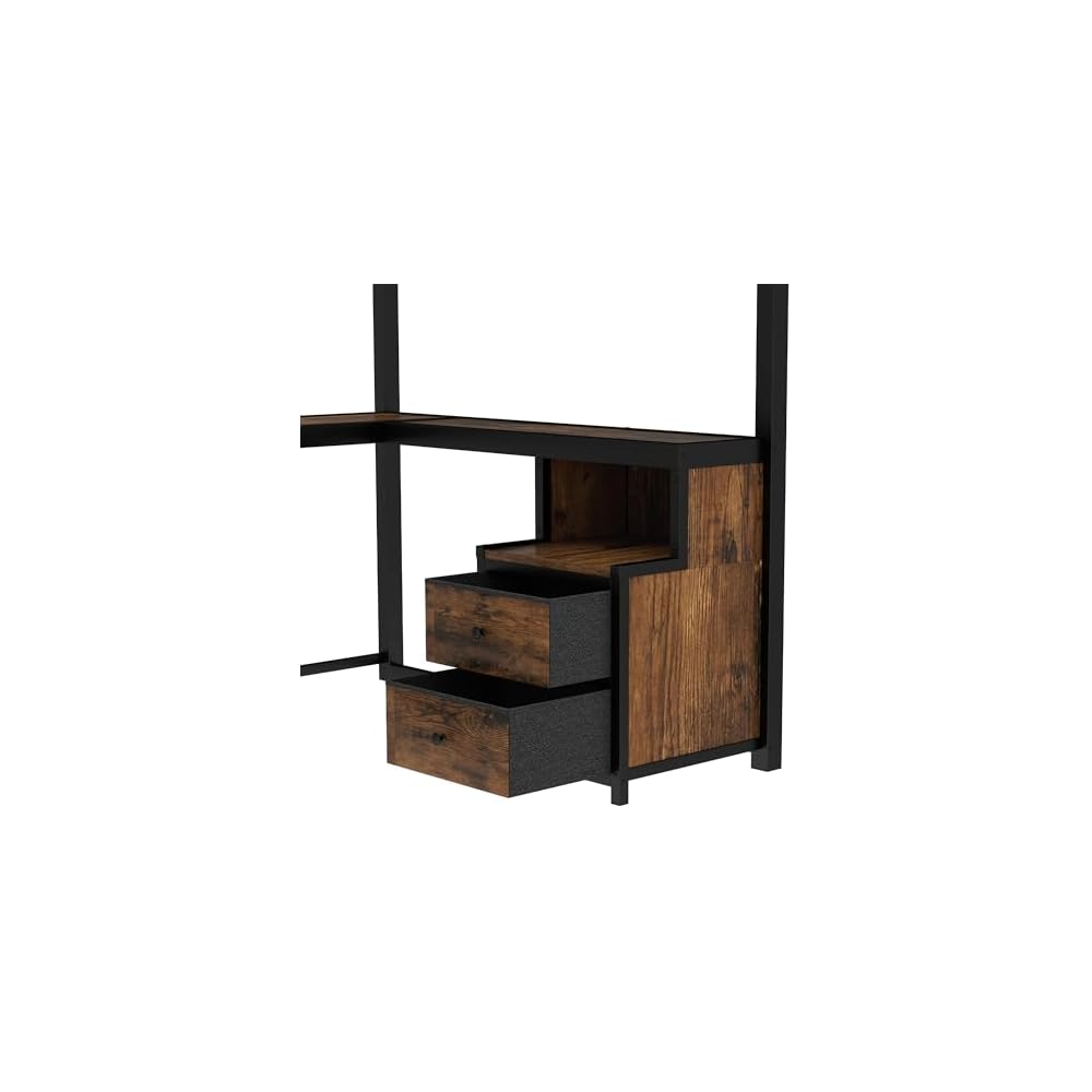 Bellemave Queen Loft Bed with Desk, Drawer, Metal Queen Size Loft Bed Frame with guardrail and Ladder for Adults, Kids, Teens, Black