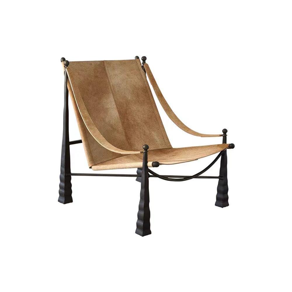 Luxury Leather Sling Lounge Chair with Ottoman, Modern Metal Frame Accent Chair Set, Designer Relax Recliner Armchair for Living Room, Office, Hotel Seating