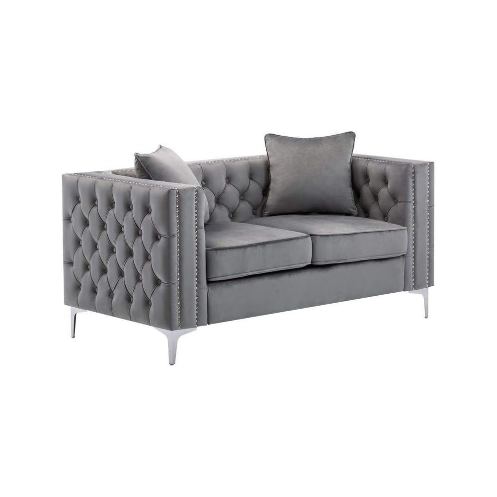 Lilola Home Lorreto Gray Velvet Loveseat