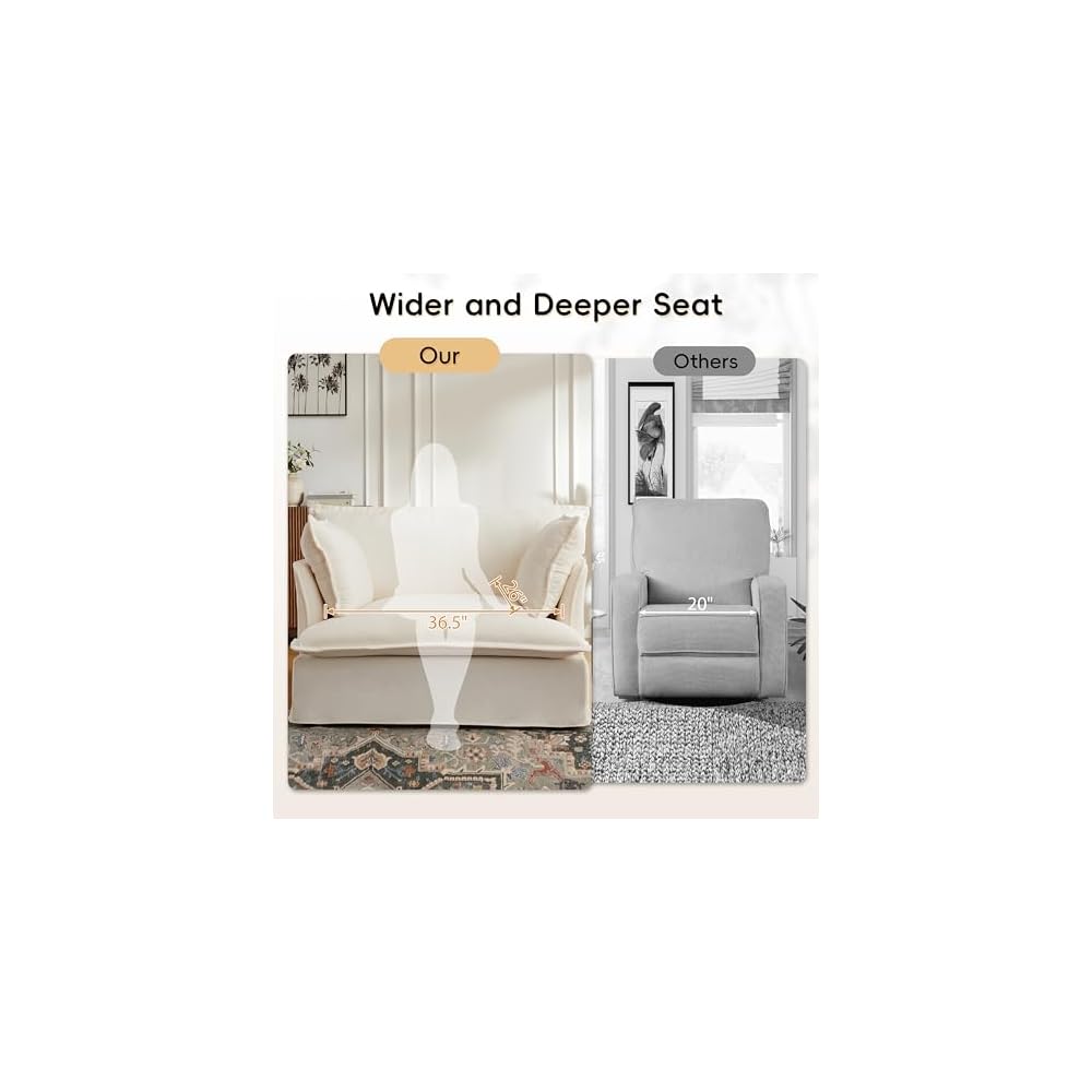 Merax 47.2" Oversized Accent Chair with Dual-Port Charging, Skirted Base, Deep and Wide Seat, Cloud-Like Comfy Single Sofa, Modern Design for Living Room&Apartment, Chenille,White