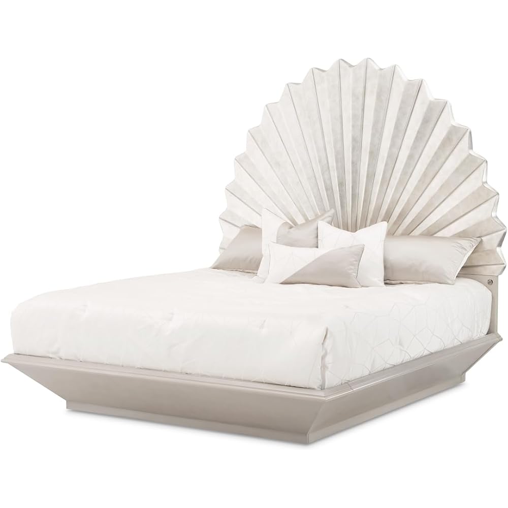Michael Amini Fantosini King Fan Bed - Silver Leaf