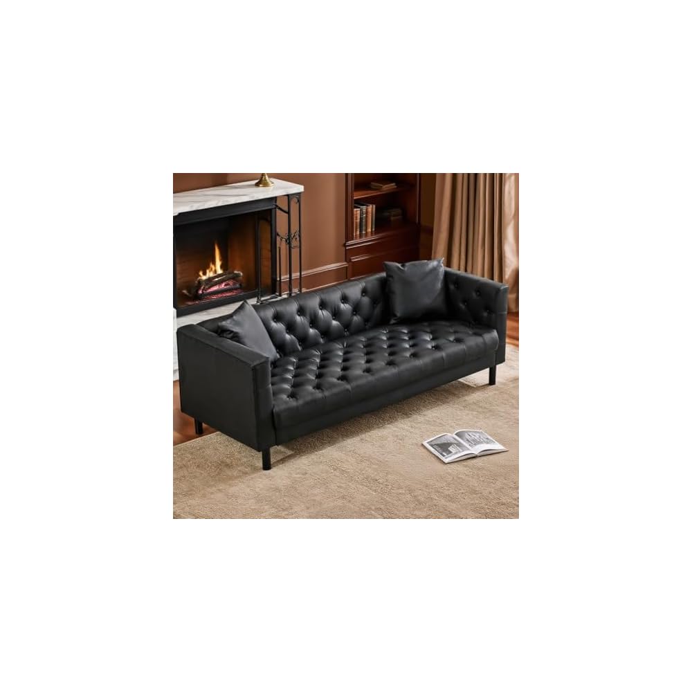GAOMON 78"Faux Leather Couch,3 Seater Chesterfield Sofa,Button Tufted,Black
