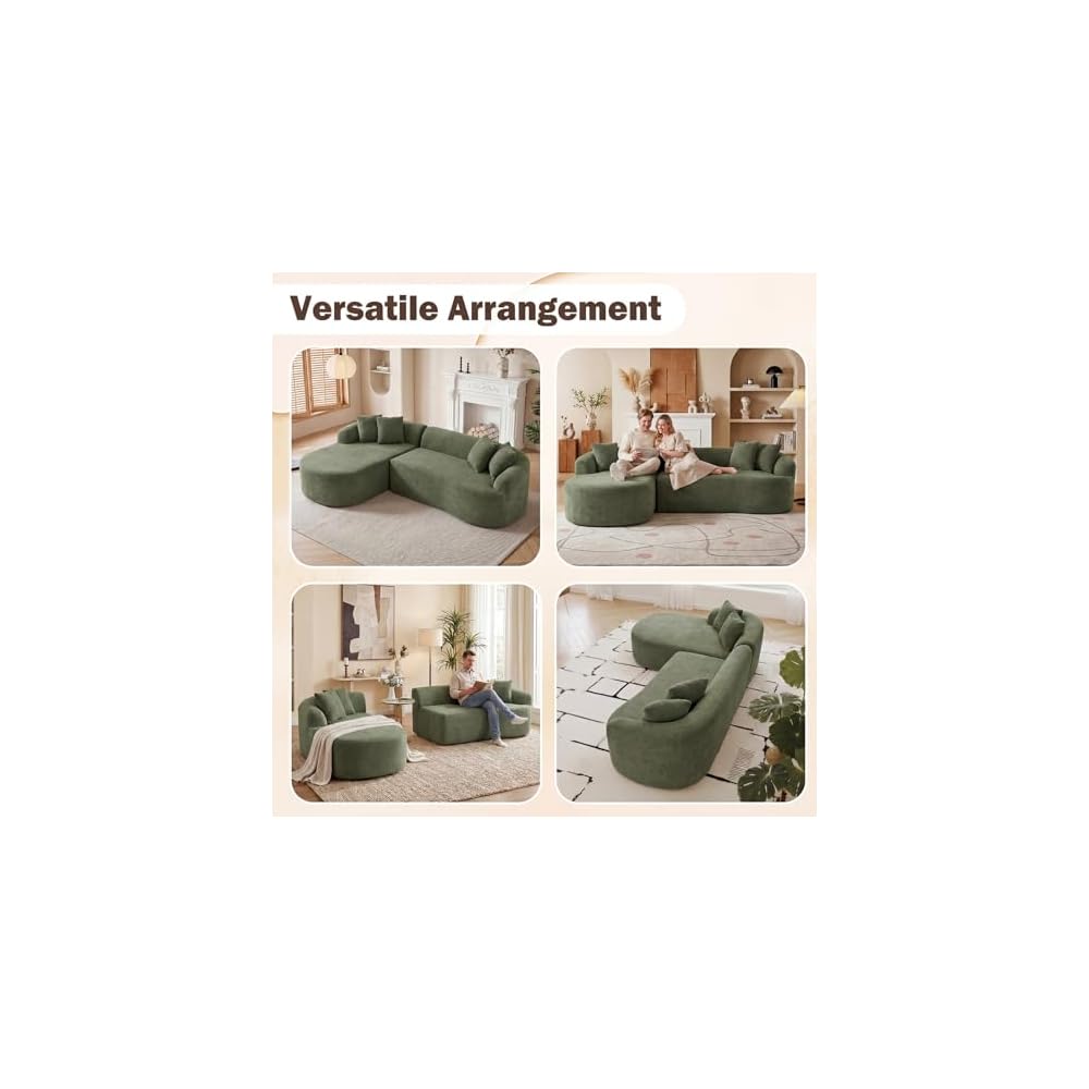 Modular Sectional Sofa, 101'' Boneless Couch with Chaise, Compressed No Assembly Oversized Deep Seat Sofa, Convertible L Shaped Couch with Pillows for Living Room (Green, Left Facing Chaise)
