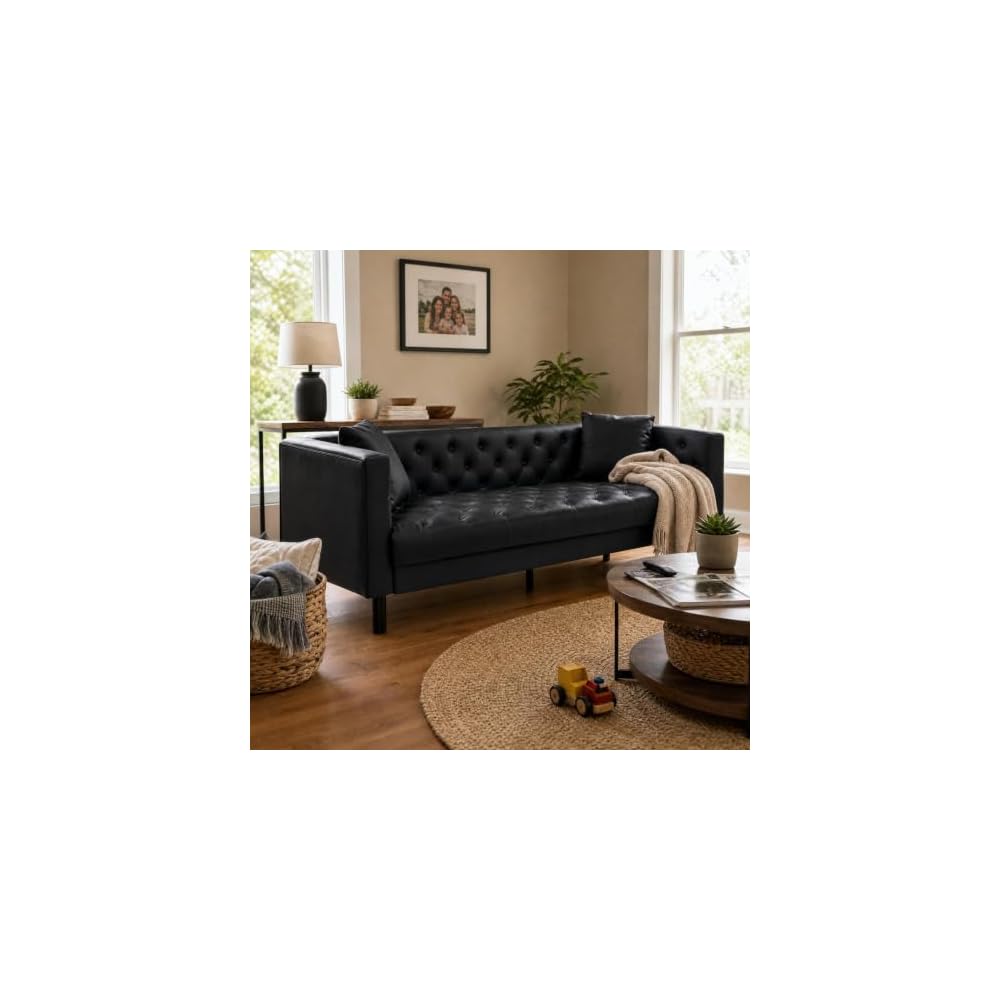 Garvee Leather Couch for Living Room, Faux Leather Couch,Black