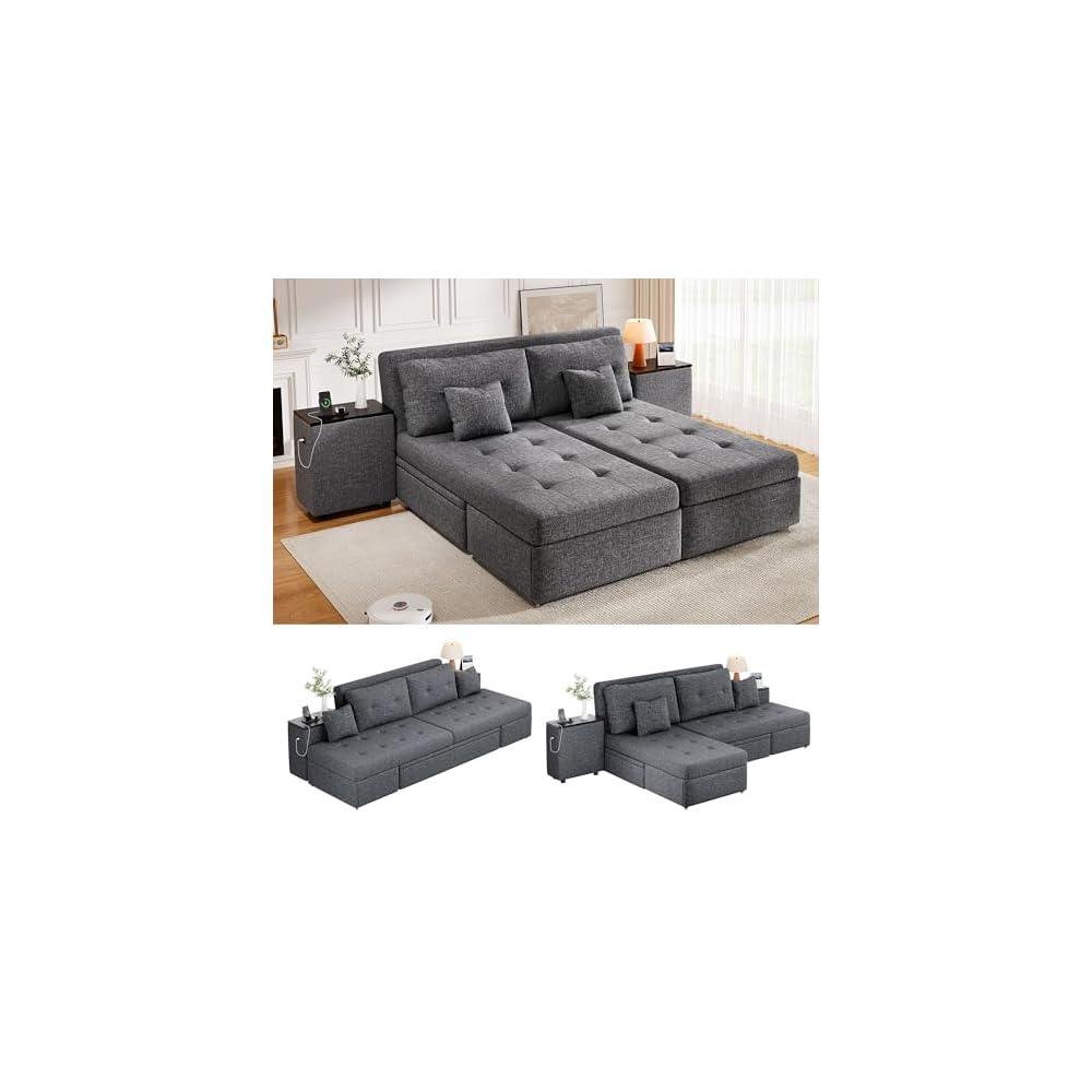 DWVO 100" Queen Size Sofa Bed with 2 Storage Cabinet Nightstand