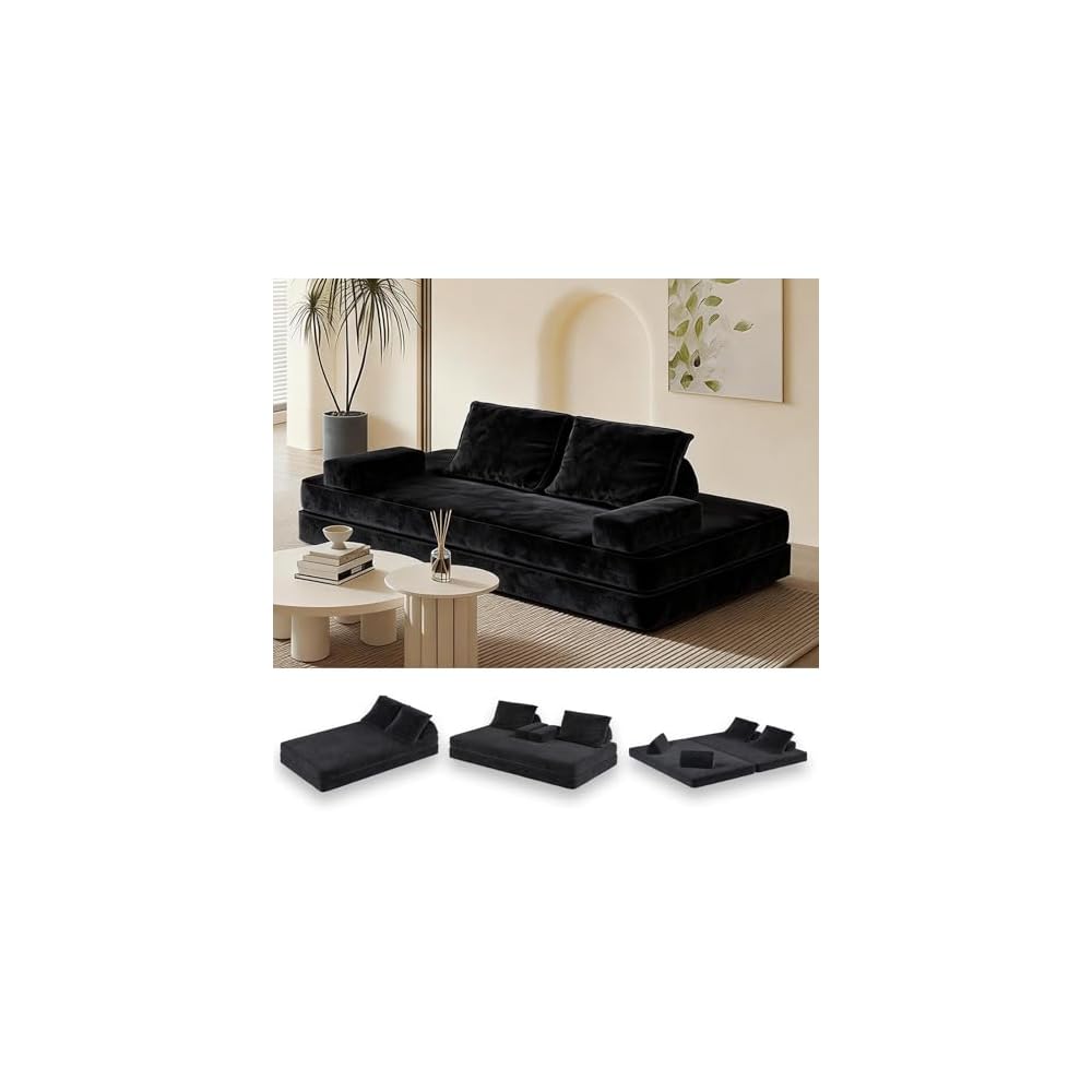 Futon Sofa Bed King Size, Boneless Sleeper Sofa, Oversized Chenille Foldable Couch, Convertible Floor Couches, Modern Folding Mattress, Daybed for Gaming, Living Room, Apartment, Dark Grey