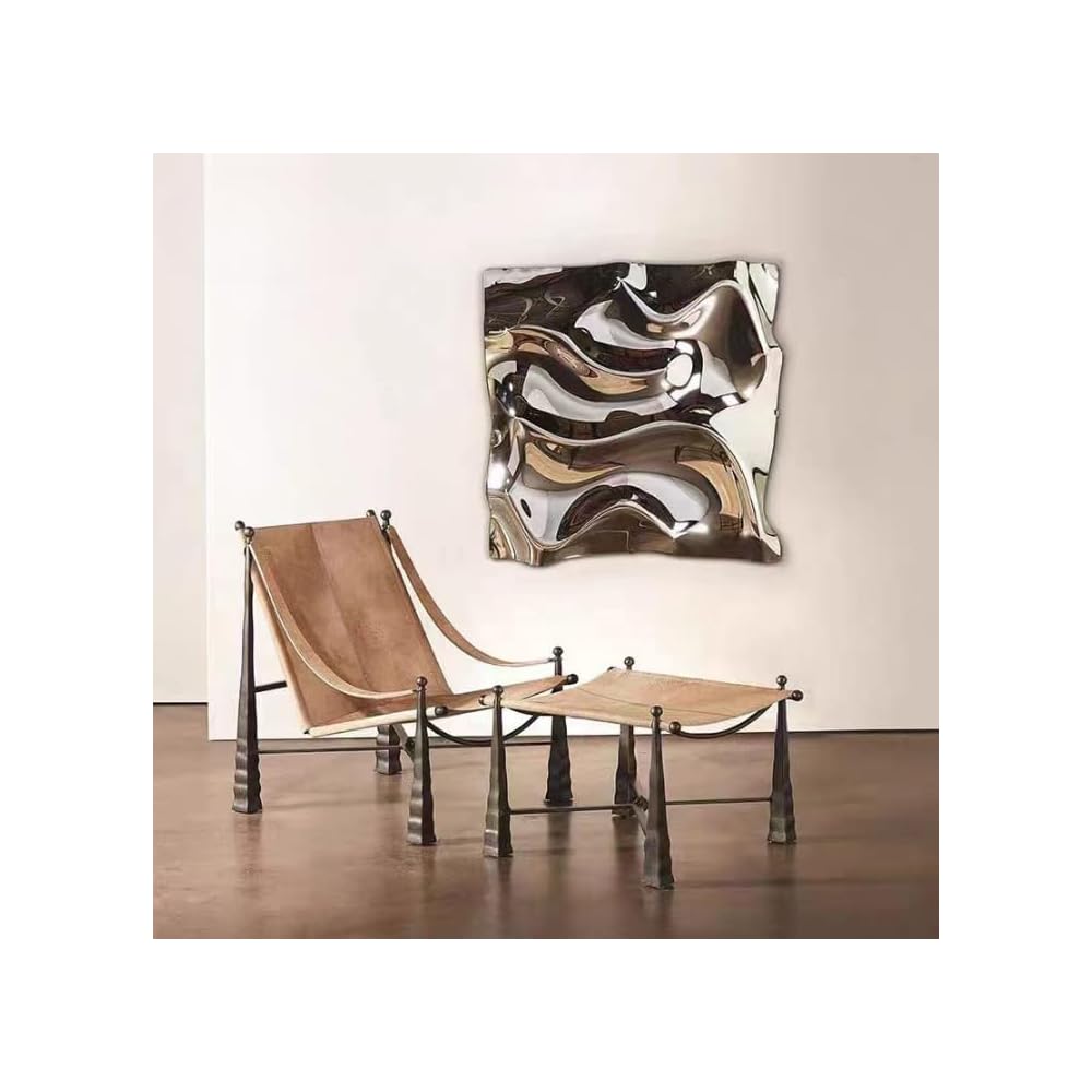 Luxury Leather Sling Lounge Chair with Ottoman, Modern Metal Frame Accent Chair Set, Designer Relax Recliner Armchair for Living Room, Office, Hotel Seating