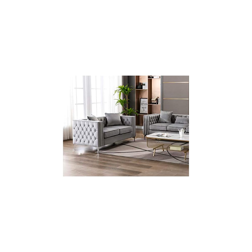 Lilola Home Lorreto Gray Velvet Loveseat