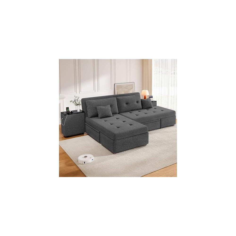 DWVO 100" Queen Size Sofa Bed with 2 Storage Cabinet Nightstand