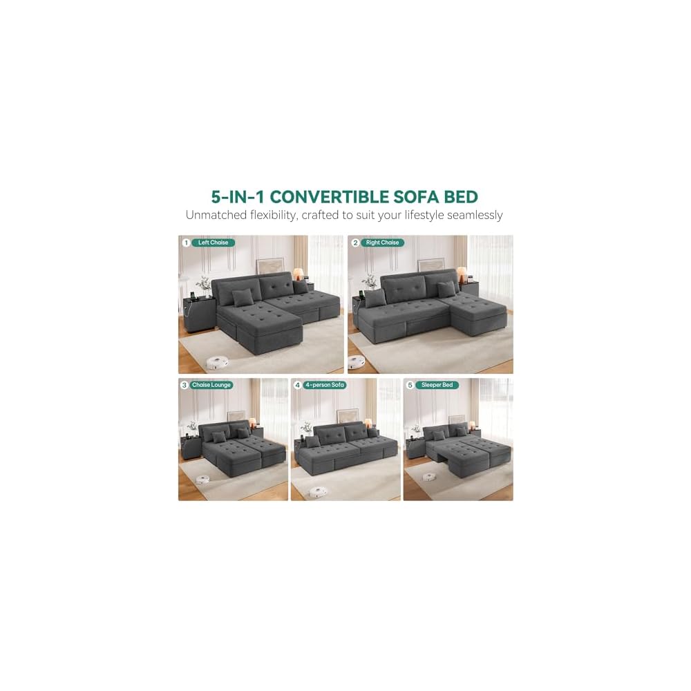 DWVO 100" Queen Size Sofa Bed with 2 Storage Cabinet Nightstand