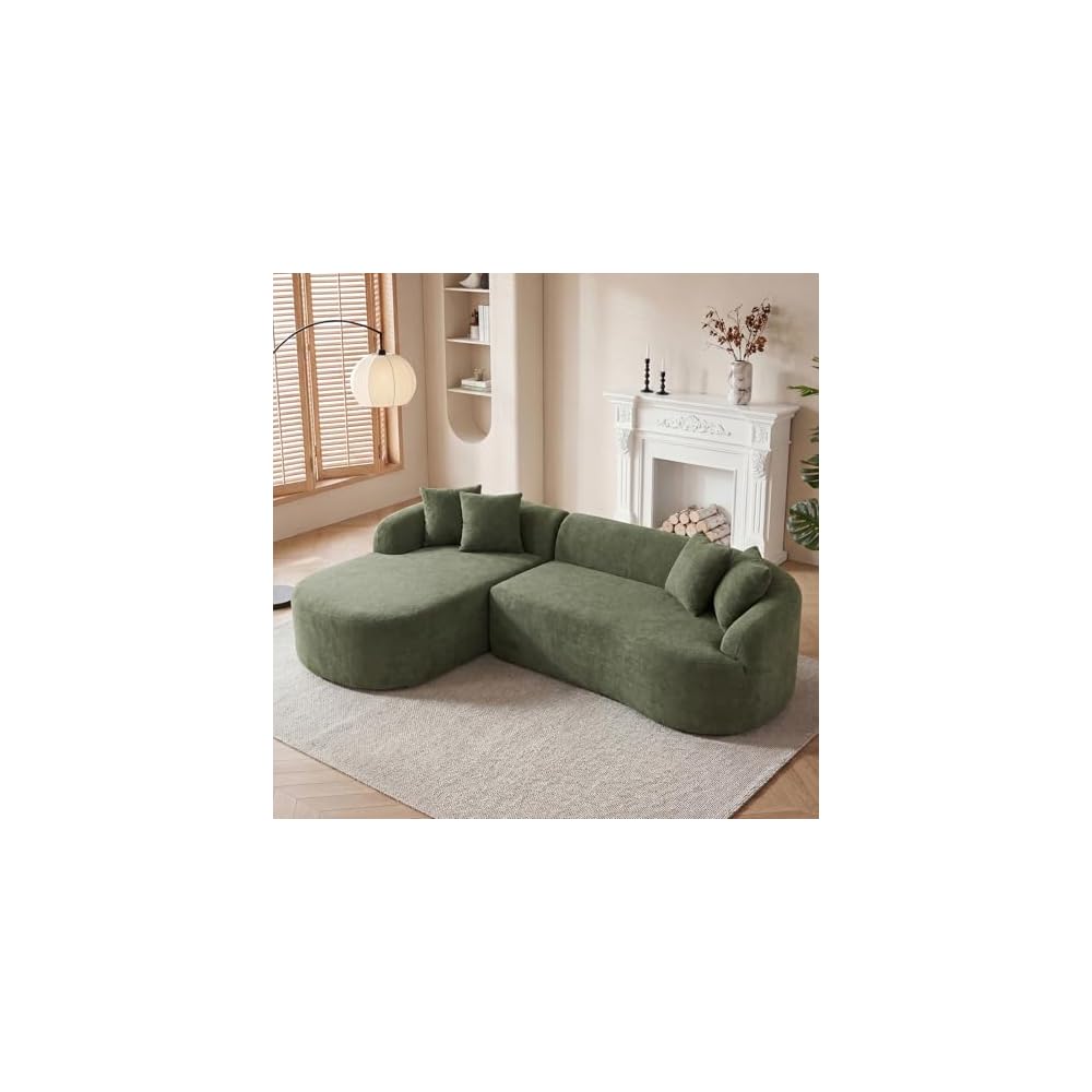 Modular Sectional Sofa, 101'' Boneless Couch with Chaise, Compressed No Assembly Oversized Deep Seat Sofa, Convertible L Shaped Couch with Pillows for Living Room (Green, Left Facing Chaise)