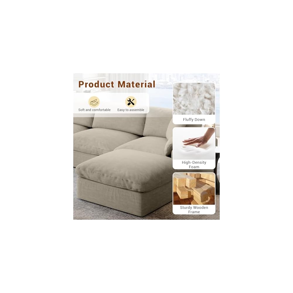 Cloud Couch Modular Sectional Sofa, Oversized Wide Deep Seat Cloud Sofa Down Filled, Comfy Convertible Upholstered Sleeper Bed Sectional Couches for Living Room, Covers Washable & Replaceable