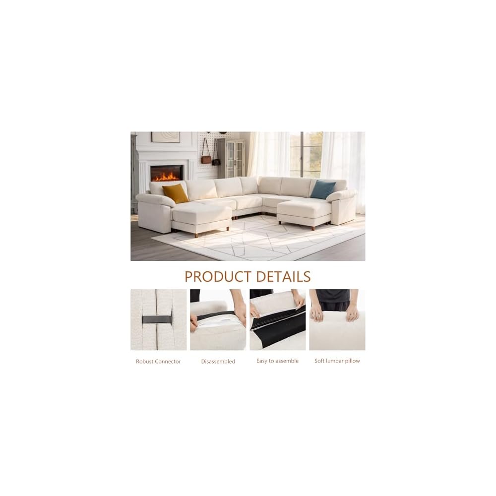 112'' Oversized L Shape Modular Cloud Sectional Sofa, Deep Seat Sofa, Beige