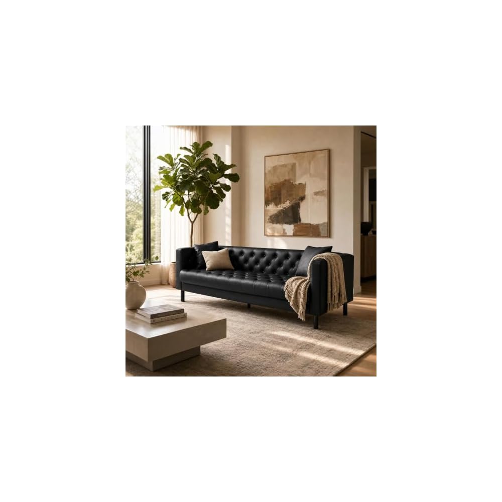 Garvee Leather Couch for Living Room, Faux Leather Couch,Black