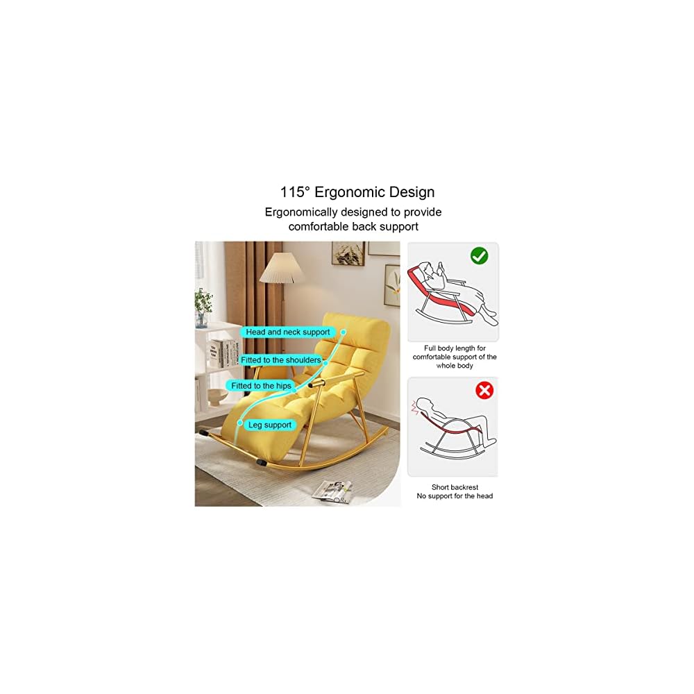 Leisure Sofa Rocking Chair Recliner Armchair Soft Upholstered Lazy Chair Glider for Balcony Poolside Backyard,Rocker Accent Chair with Ottoman for Living Room (Color : Yellow)