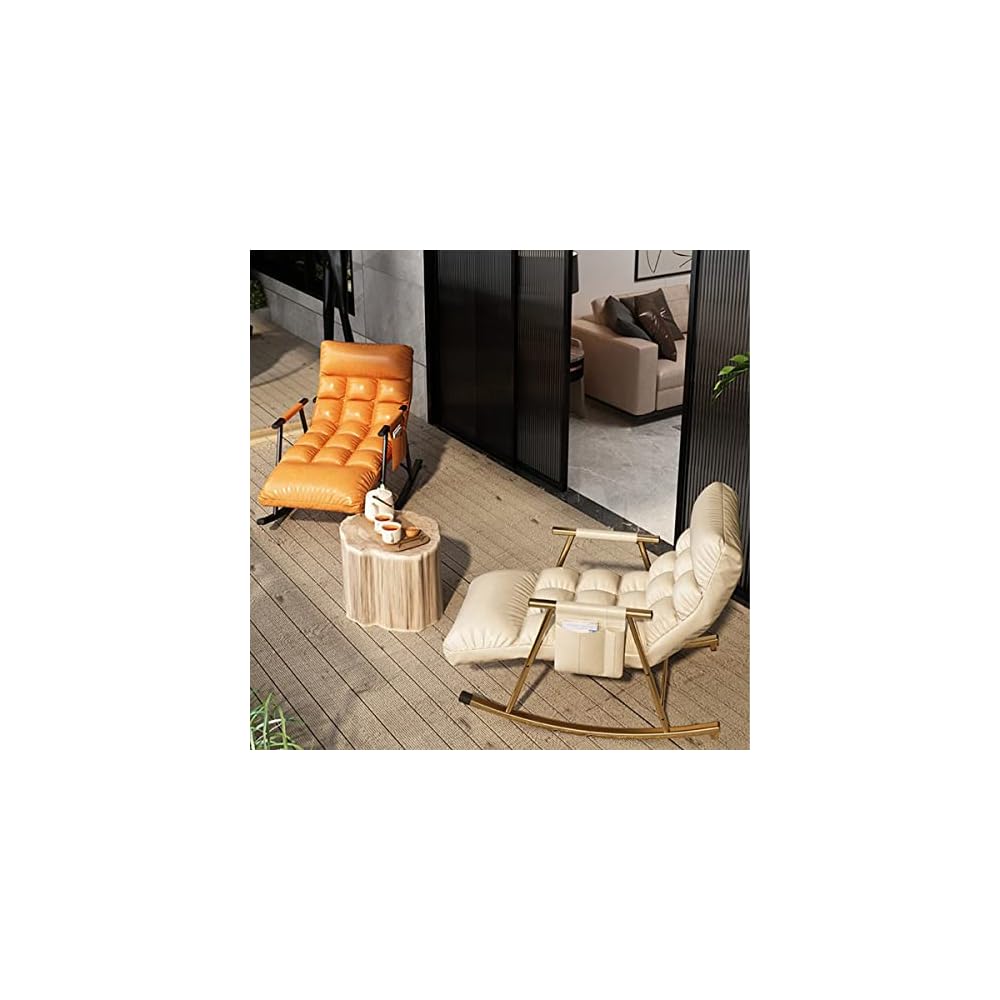 Leisure Sofa Rocking Chair Recliner Armchair Soft Upholstered Lazy Chair Glider for Balcony Poolside Backyard,Rocker Accent Chair with Ottoman for Living Room (Color : Yellow)
