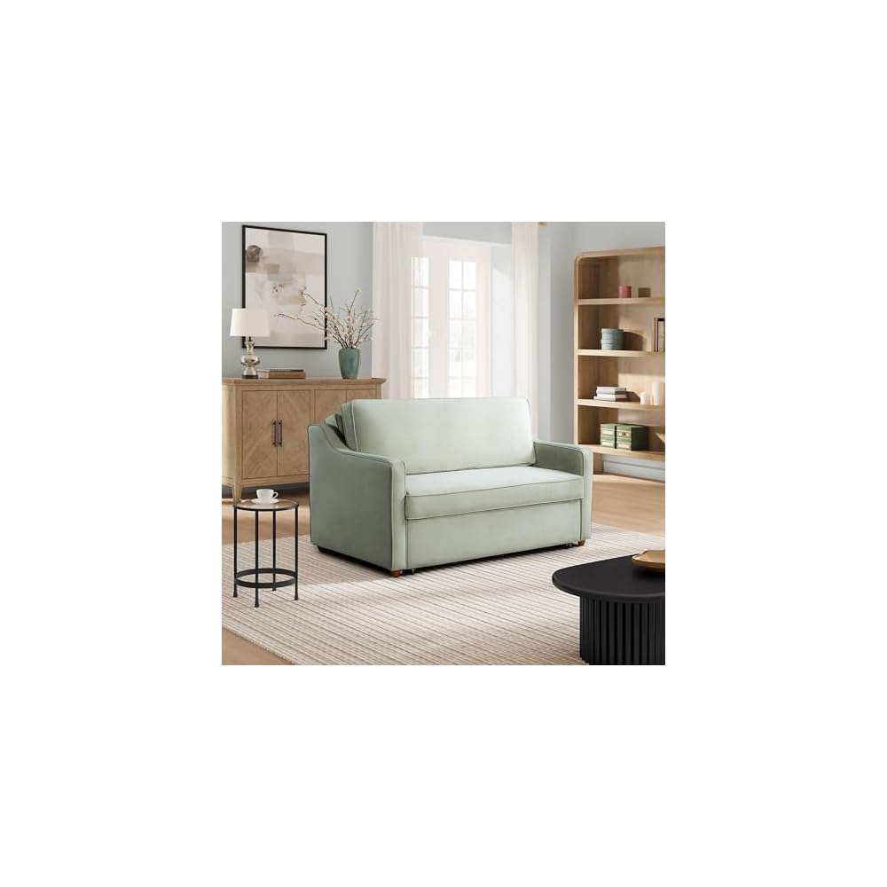 Serta® Santa Cruz 62.2" Convertible Loveseat, Full-Size, Recessed Track Arms, Dream Coil® Comfort, Fingerguard® Pinch Point Protection, Soft Velvet Fabric, Sage