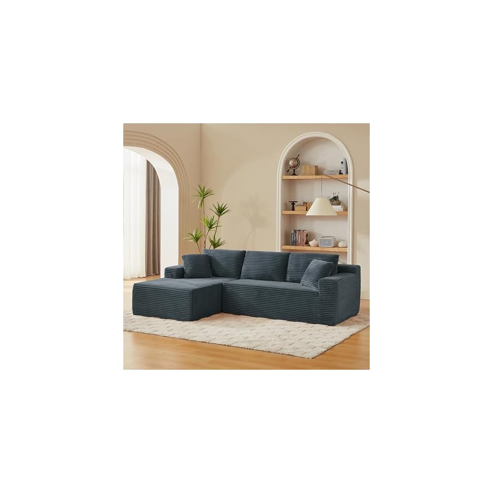103" Left Facing Cloud Sectional Boneless Couches for Living Room, L Shaped Corner Couch Comfy Corduroy Floor Modular Sectional Sofa with Deep Seat,Chaise Lounge,Memory Foam for Small Places