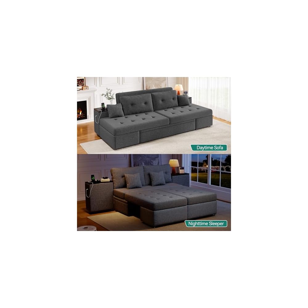 DWVO 100" Queen Size Sofa Bed with 2 Storage Cabinet Nightstand