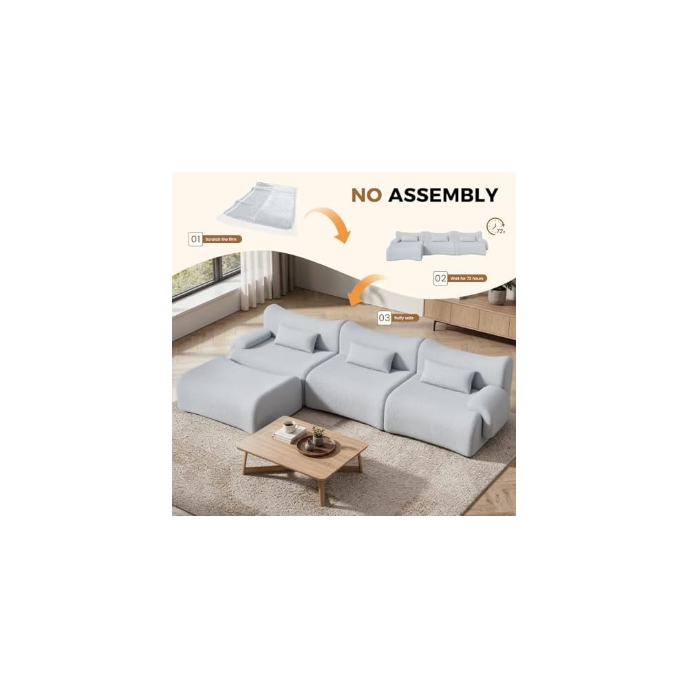 168" Cloud Couch Sectional, U-Shaped Boneless Couches for Living Room - Oversized Modular Sofa with Deep Seats, 6 Seater Modern Couches Set,No Assembly Required,Dark Gray