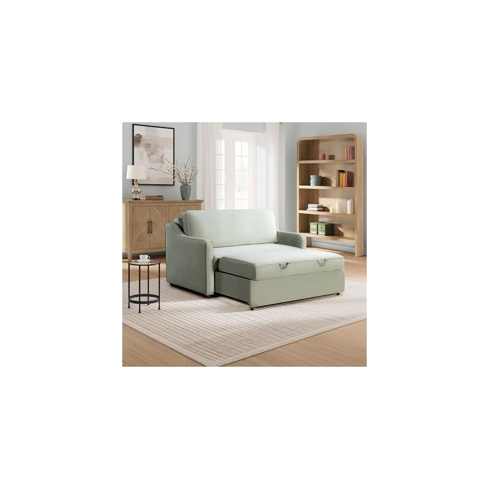 Serta® Santa Cruz 62.2" Convertible Loveseat, Full-Size, Recessed Track Arms, Dream Coil® Comfort, Fingerguard® Pinch Point Protection, Soft Velvet Fabric, Sage
