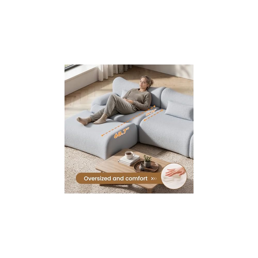 168" Cloud Couch Sectional, U-Shaped Boneless Couches for Living Room - Oversized Modular Sofa with Deep Seats, 6 Seater Modern Couches Set,No Assembly Required,Dark Gray