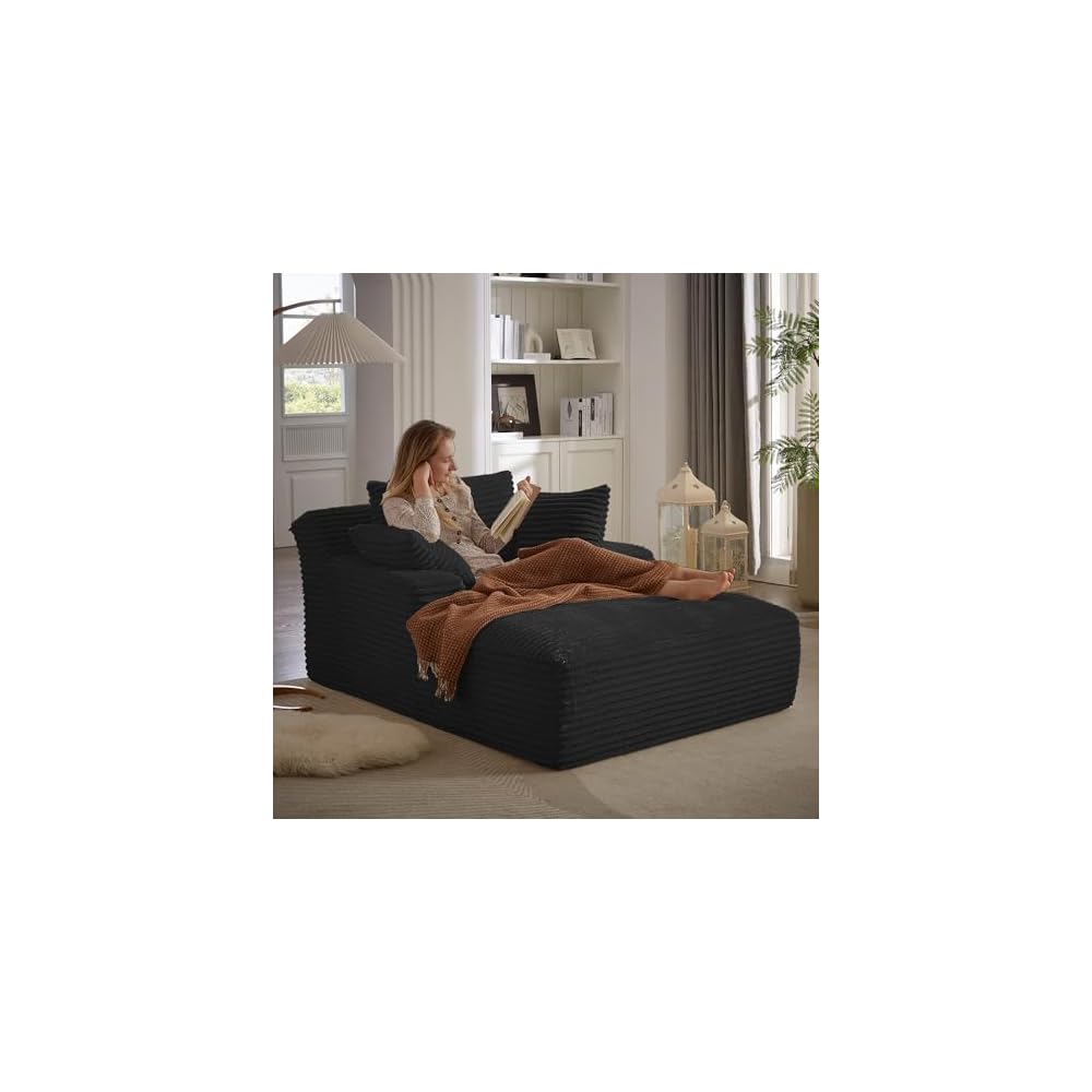 49.2" Full Foam Oversized Chaise Lounge Chair Cozy Cloud Couch, Modern Plush Corduroy Upholstered Sleeper Sofa Daybed with 3 Throw Pillows and Wide Armrest for Living Room, No Assembly Required
