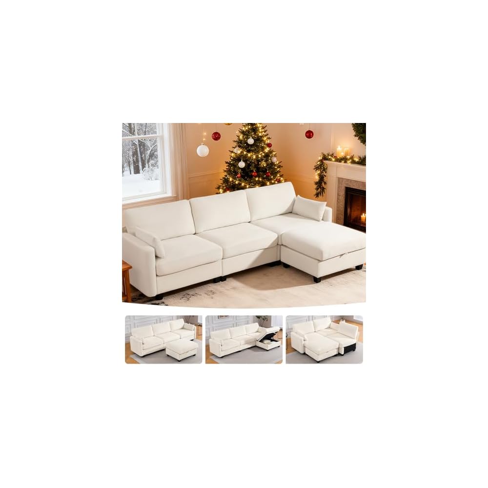 109 Inch Modular Sectional Sofa, L Shaped Couch with Storage Ottoman, Beige