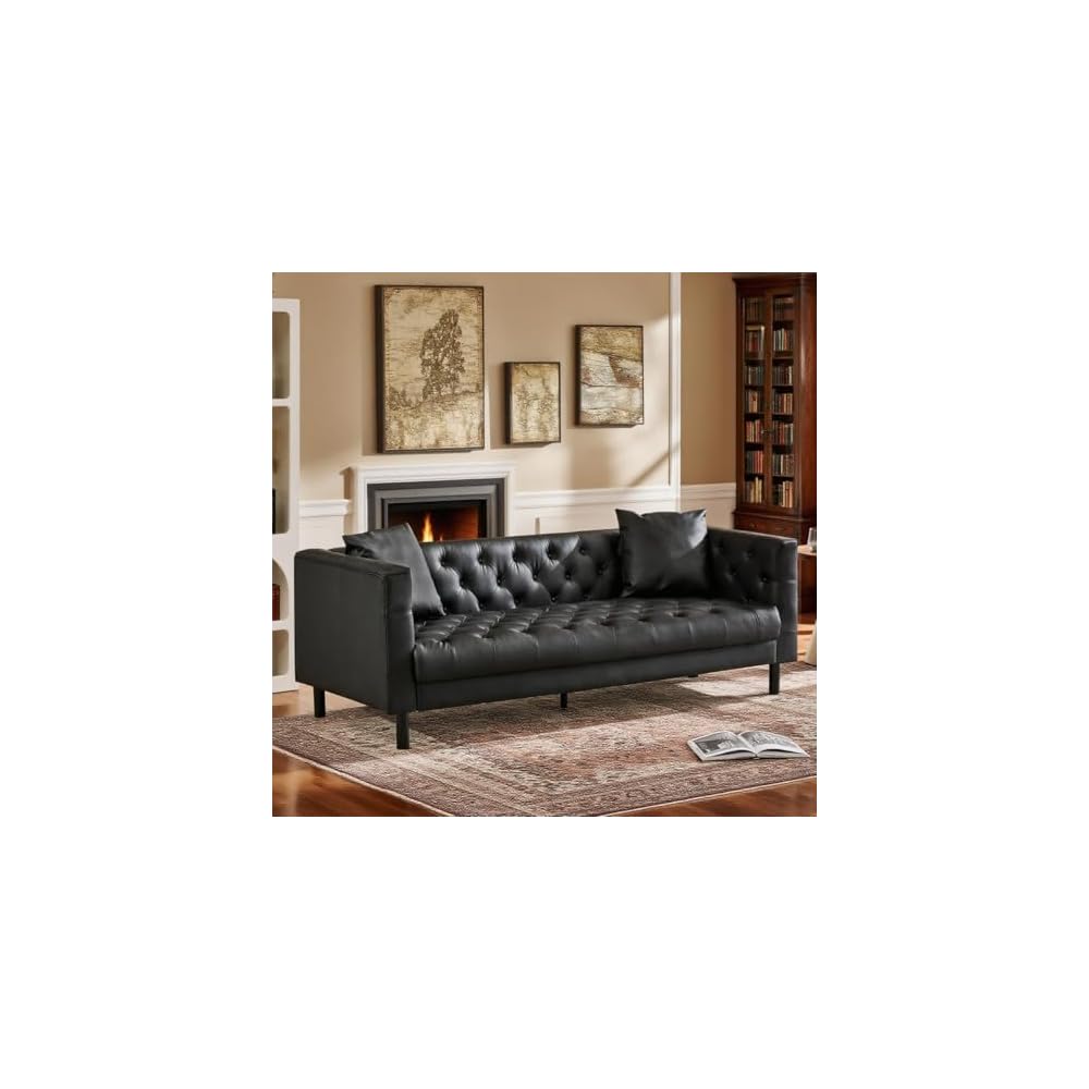 GAOMON 78"Faux Leather Couch,3 Seater Chesterfield Sofa,Button Tufted,Black