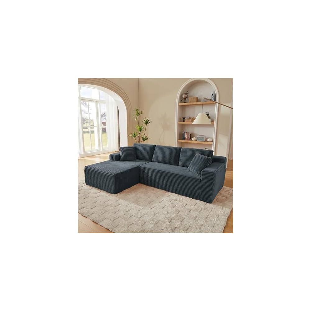 103" Left Facing Cloud Sectional Boneless Couches for Living Room, L Shaped Corner Couch Comfy Corduroy Floor Modular Sectional Sofa with Deep Seat,Chaise Lounge,Memory Foam for Small Places