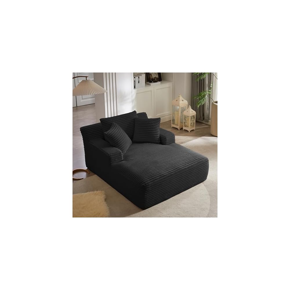 49.2" Full Foam Oversized Chaise Lounge Chair Cozy Cloud Couch, Modern Plush Corduroy Upholstered Sleeper Sofa Daybed with 3 Throw Pillows and Wide Armrest for Living Room, No Assembly Required