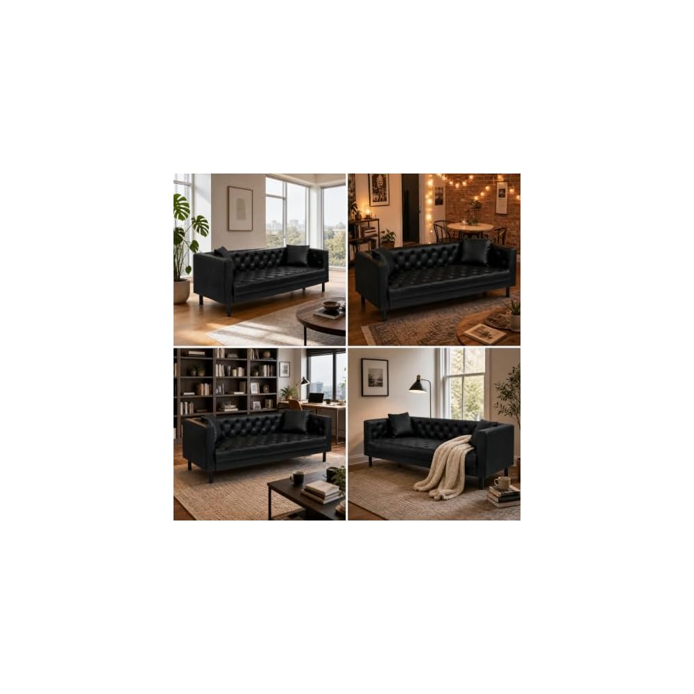 Garvee Leather Couch for Living Room, Faux Leather Couch,Black